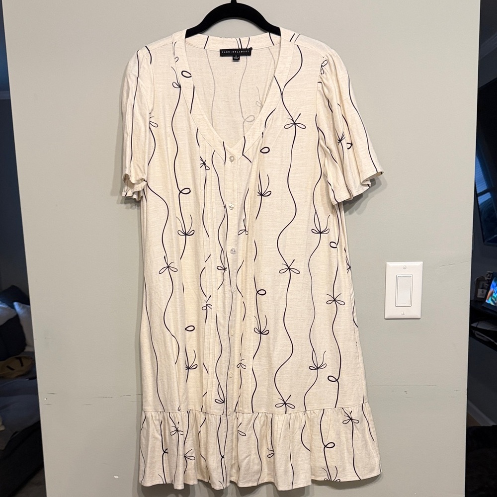 Cream Midi Dress with Black Bow Design (Runs Big)